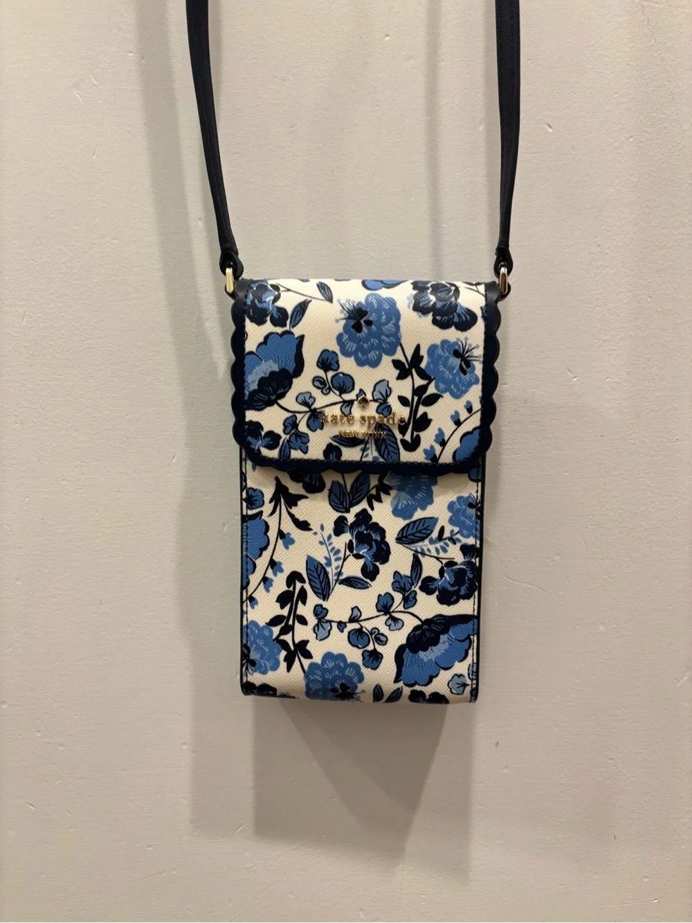 kate spade Blue Floral Crossbody Phone Bag with Navy Strap